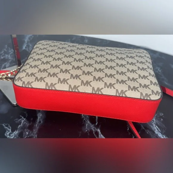 MICHAEL KORS Women’s Crossbody Bag Red Multi Canvas Leather Trim AUTHENTIC - Picture 9 of 13